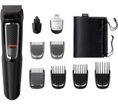 Philips Set Arreglo Personal Serie 3000, 9 accesorios (cara+cabeza), Cuchillas autoafilables, 60 min autonomia, incliuye barbero, recortador de detalles, naricero, peine ajustable barba, 2 peines barba corta, 3 peines cabeza y funda. (MG3740/15)