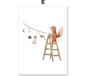 Boho Space Rocket Bear Rabbit Hedgehog Bee Flowers Nursery Posters Wall Art Print Canvas Painting Baby Kids Room Home Decoration