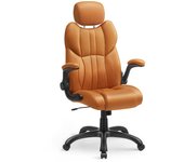 SONGMICS Silla de Oficina, Silla Gaming Ergonómica, Mecanismo de Inclinación, Apoyabrazos Plegables, Ruedas Universales, Altura Ajustable, Silla Racing, Negro Tinta/Marrón Caramelo/Blanco Crema