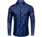 Hi-Tie Mens Shirts Silk Paisley Navy Blue Pink Black White Green Long Sleeve Lapel Shirt Casual Formal for Male Wedding Business