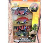 WORLD OF DINOSAURS -  4 Coches de Dinosaurios - Juguete Educativo que les ayuda a aprender acerca de los animales prehistóricos - Regalo ideal para niños y niñas - Edad recomendada mayores de 3  años