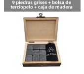 Whiskey Stones Set - 9 Granite Whiskey Rocks / Wooden Box / Velvet Bag / Reusable Cooling Ice Cubes