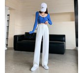 Women High Waist Floor-Length Suits Pants Autumn Winter White Loose Wide Leg Pants Female Office Ladies Straight Long Trousers