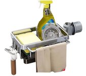 Organizador de fregadero de cocina, soporte para esponja de fregadero, organizador de grifo con soporte para bandeja de goteo para cocina y baño
