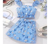 Two Piece Summer Girl Cute Cool And Breathable Printed Shoulder Strap Shorts Belt Decoration Princess Birthday Party Costume Set