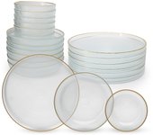 Vajilla de Vidrio de 18 Piezas Fecra Loren - Vajilla de 18 Piezas Borde Dorado – Vajilla completa y elegante – Juego de Comedor para 6 personas
