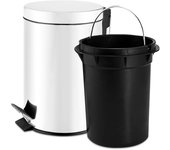 TIENDA EURASIA - Papelera de Baño con Pedal, Papelera Oficina con Cubo Extraible, Papelera Escritorio Fabricada en Acero Inoxidable, Papelera de 3l, Cubo de Basura de ø17 x 25 cm (Blanco)