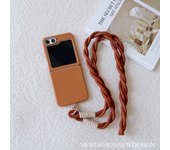 Leather Print Lanyard Package is Available For Samsung Galaxy Z Flip6 Z Flip5 Z Flip4 Z Flip3 S22 S23 S24 Plus Ultra Phone Case