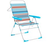 Marbueno Silla Plegable 5 Posiciones Aluminio Rayas Naranjas y Azules Playa y Piscina 59X61X97 cm 10464