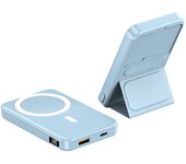 Mag-Safe 10000mAh Power Bank: Batería magnética, Cargador magnético con soporte, Carga USB-C plegable para iPhone 16/15/14/13/12 Pro/Max (Azul of the Sky)