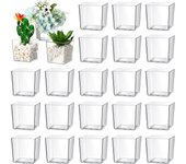 Jarrones acrílicos (24 unidades), jarrones de plástico para centros de mesa de 7,6 x 7,6 x 7,6 cm, floreros transparentes en forma de cubo, jarrones acrílicos cuadrados, portavelas, centros de mesa decorativos para plantas, fiestas en el hogar