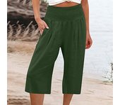 Women's Casual Pants Wide Leg Cropped Pants Cotton and Linen Waist Cover Comfortable Casual Thin Wide Leg Cropped Pants