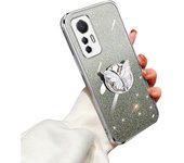 Funda de silicona compatible con Xiaomi 12 Lite con soporte de anillo de mariposa, brillante, de lujo, suave, transparente, antiarañazos, para mujeres y hombres, carcasa protectora delgada para Xiaomi 12 Lite (rosa)