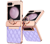 Glitter Diamond Plating Leather Finger Bracket Folding Hingle Protection Shockproof Case for Samsung Galaxy Z Flip 6 5 4 3 Case