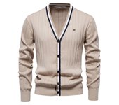 Cárdigan de otoño e invierno para hombre, suéter de manga larga con cuello en V, Chaqueta de punto con ribete de color contrastante a la moda, novedad de 2024