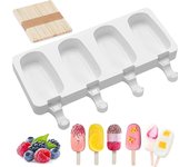 Moldes para Helados Molde silicona, Juego de 4 cámaras Moldes para Paletas de silicona, Moldes para paletas, Moldes para Helado, Moldes para Helado Moldes para paletas, palito de Helado para niños y adultos con 50 Palitos de Madera