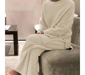 Jocoo Jolee Women Loose Knit Sweater Suit Solid Color O Neck Pullover Wide Leg Pants Suit Autumn Winter 2 Pieces Set Homewear