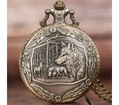 Vintage Bronze Wolf Animal Head Relief Quartz Pocket Watch with Necklace Chain Pendant Great Gift for Men's Kids Clock Watch