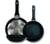 Sartenes de Cocina Color Negro Horizon, De Aluminio Forjado, Revestimiento Aspecto Piedra, Antihaderente Tricapa, Compatible con Gas, Vitrocerámica y Cocinas De Inducción, Libre De Pfoa