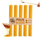 Pack de 5 Velas de Miel de Abeja para Rituales 100% Natural - DECEVI - Hechas a Mano - Origen España - SIN PARAFINA - Velas 20 cm x 2,2 cm - Enciende la Magia de la Luz Suave y Cálida