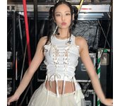 WhereMery Aesthetic Bow Cross Bandage Crop Top Women O Neck Sleeveless Ribbed Kawaii T Shirt Fashion Streetwear Cute Slim Vest