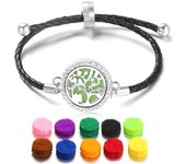 New Aromatherapy Crystal Leather Tree of Life Neutral Bracelets Essential Oil Diffuser Stainless Steel Perfume Lockets Jewelry