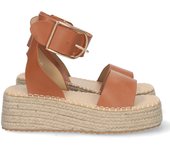 Davinia Shoes Sandalia Plana Mujer estilo Casual, con Yute, Pala Fina, Talon Abierto y Cierre de Pulsera con Hebilla en el Tobillo. Primavera Verano 2020 Shoes&Blues.es 1EC-0138-Camel