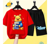 Winnie the Pooh Children's T-shirt set Letter cartoon print Boys and Girls clothing Kawaii Sports short sleeve shorts 2 shirts