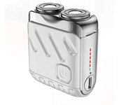 Afeitadora eléctrica portátil de doble anillo rotatorio, versión mejorada 2025, mini afeitadora USB de doble cabezal para hombre, resistente al agua (seco/húmedo), motor de alta velocidad de 9000 RPM para un afeitado rápido en viajes y oficina (blanco)
