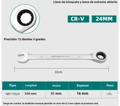 Combination Wrench Ratcheting Wrench Open end Spanner from 6 mm-24 mm Chrome Vanadium Steel, Long Pattern, Mirror Chrome Finish