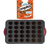 Pack repostería:CONGUITOS LECHE DOYPACK 220G+Silitop" molde silicona 30 flautas negro rojo