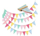 4M Vintage Colorful Burlap Linen Bunting Flags Pennant Happy Birthday Party Decor