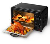 Horno negro multifuncional 700W, 13L freidora eléctrica de aire, tostadora de encimera, horno de doble capa para tostadas, Broil, asados y repostería, Enchufe UE 220V