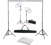 vidaXL Kit Estudio Fotográfico con Telón de Fondo Lámparas y Paraguas Soporte Color Verde,  Blanco,  Negro y mas