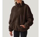 y2k Plush Solid Half-Zipper Women's Hoodie, Long Sleeve No-Hat Turtleneck Wear 2024 Women Hoodies Thick Winter Sudadera de mujer