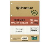 Grafoplas - RECAMBIO RECICLADO A5 100 HOJAS 90GR CUADRICULA 4X4 MM CON TALADROS UNINATURE 53393400 53393400