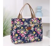 Portable Canvas Lunch Bag Fashion Floral Print Tote Bag Women's Casual Handbag & Bento Mommy Bag For Picnic Travel