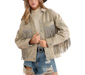 Women's Rhinestone Fringe Denim Jacket Long Sleeve Casual Tassel Jean Jacket Coat