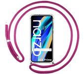 Funda Colgante Transparente para Realme Narzo 50A Prime con Cordon Rosa Fucsia