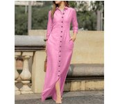 Elegant and Fashionable Neutral Style Long Sleeved Cardigan Solid Color Long Cotton and Linen Dress New Temperament Party Dress
