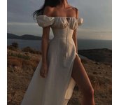 Verde 2024 Verano Francés Vestidos Largos de las Mujeres de Manga Burbuja Encaje Hasta Vestidos Delgados