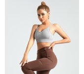 Sujetador deportivo con espalda cruzada, tirantes dobles, push-up, botón trasero, sujetador de yoga push-up