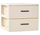 Plastic Forte - Cajonera de ordenación con 2 cajones de plástico 31,5 x 39,5 x 36,5 cm. efecto mimbre color marfil
