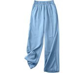 ZANZEA Oversized Vintage Denim Blue Pants Women 2024 Fashion OL Bottoms Holiday Palazzo Elastic Waist Pantalons Wide Leg Pants