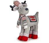 KRIST- Reno, peluche decorativa gigante de Reno, 50x 50 x 18 cm, Navidad, Figura Decorativa Reno de Navidad, Rojo y Gris, reno bonito con gorro y bufanda