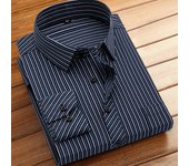 Cotton Men's Classic Long Sleeve Striped Basic Dress Shirts Single Patch Pocket Formal Business Standard-fit Office Social Shirt
