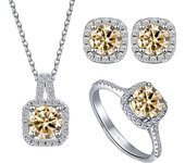 JoyceJelly S925 Sterling Silver jewelry for women 1 carat moissanite diamond 3 pieces set necklace ring earrings wedding party