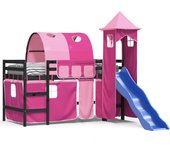 vidaXL Cama alta para niños con torre madera pino rosa 80x200 cm