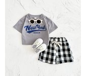 Newborn Boys Baby Clothing Set Girls Casual 2Pcs Letter Printed Short Sleeved T-shirt+Checkered Shorts infant Outfit 0-3Y