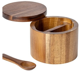 Acacia Wood Salt Shaker Seasoning Box Bamboo Pepper Box with Rotating Lid Kitchen Storage Spice Jar Spice Storage Box